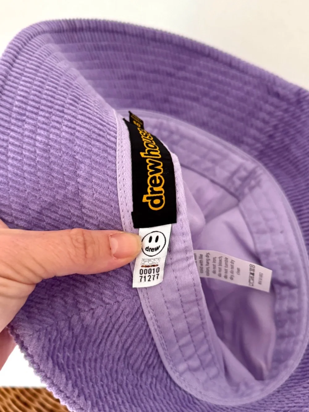 drew house Justin Bieber Mascot Corduroy Bucket Hat Purple Lavender Smiley Face
